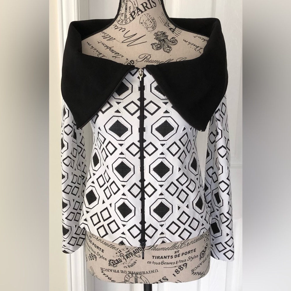 Joseph Ribkoff Vintage Women's Jacket Black and White Geometrical Design Size 4